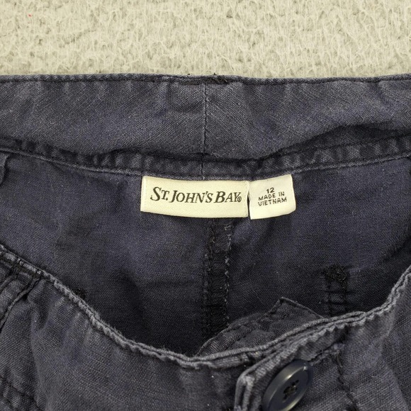 St John's Bay Shorts Womens 12 Linen Blue Cargo Utility Flat Front Pockets - Picture 8 of 13
